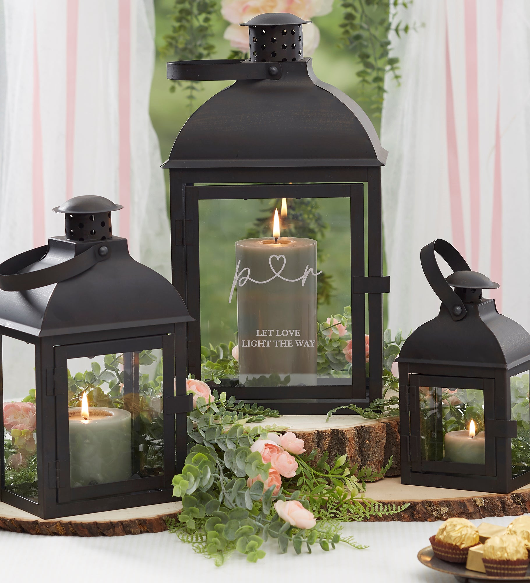 Drawn Together By Love Personalized Candle Lantern 3 Piece Set